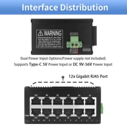 Industrial 12 Ports Ethernet Switch,Din Rail Mount Gigabit PoE Network Switch,Unmanaged 1000M RJ45 Switch,IEEE 802.3af/at/bt