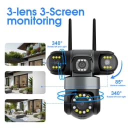 20MP 4 Lenses WiFi Security Camera 360 PTZ Outdoor Wireless 16X Zoom 3 Screen IR Night Vision Auto Tracking Waterproof CCTV Cam