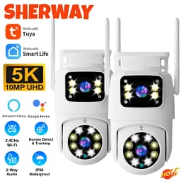 2PC 4K Tuya Dual Len PTZ Wifi Camera Outdoor Full HD 10MP Dual Screen Security Surveillance AI Auto Tracking Alexa Google Camera