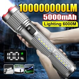 Rechargeable LED Flashlight Powerful Torch with Side Light Power Bank Zoom Emergency Lamp Outdoor Strong Light Camping Lantern