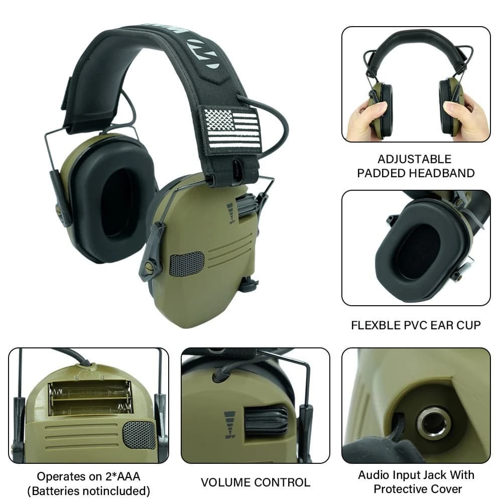 Shooting Hunting Electronic Earmuffs Active Noise Cancelling Protect Hearing Tactical Headset NRR22 EMI Filtering Sound Amplify
