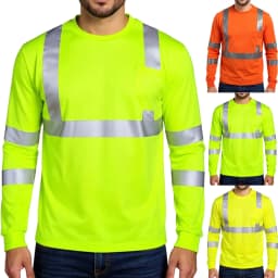 High Visibility Long Sleeve Round Neck T-shirt Reflective Workwear For Engineering Wharf Moisture Wicking Casual Men Top