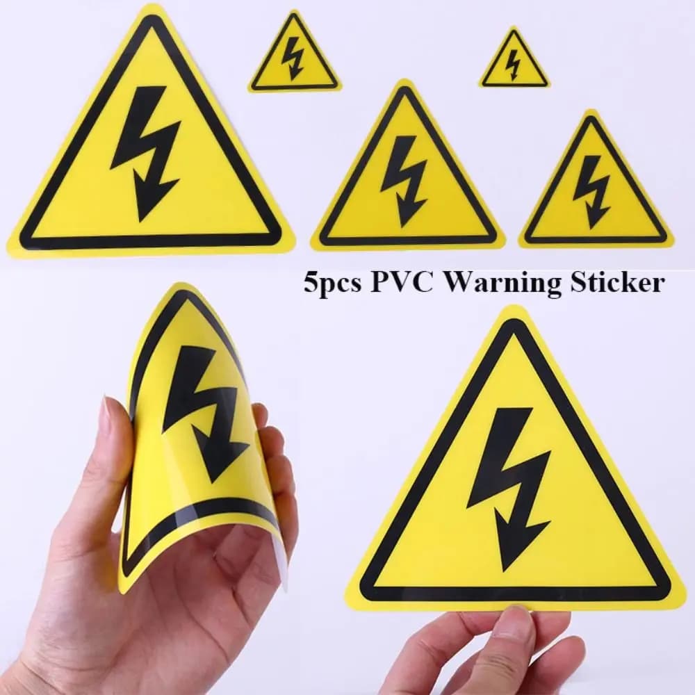 5pcs Yellow Warning Sticker 3.6/5/8/10/15cm Accessories Electrical Shock Hazard Safety Waterproof Tags Danger Forelectric Box
