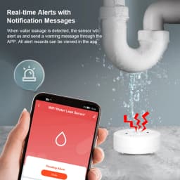 ONENUO WiFi IP55 Waterproof Water Leak Detector Tuya Water Flood Alarm Sensor with 80dB Sound Smart Life APP Remote Control