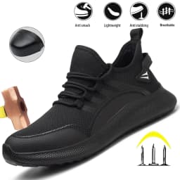 Men's Safety Shoes Anti- Crush Steel Toe Puncture Resistant Kevlar Lightweight Breathable Upper Slip-On Work Shoes