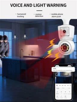 ICsee E27 6MP Bulb WiFi Camera Dual Lens Dual Screen Auto Tracking Two Way Audio Color Night Vision for Indoor Security Camera