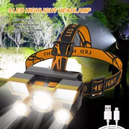 1pcs Rechargeable Headlamp, Portable 5LED Headlight Torch, Portable Working Light, Fishing Camping Head Light For Travel, Campin