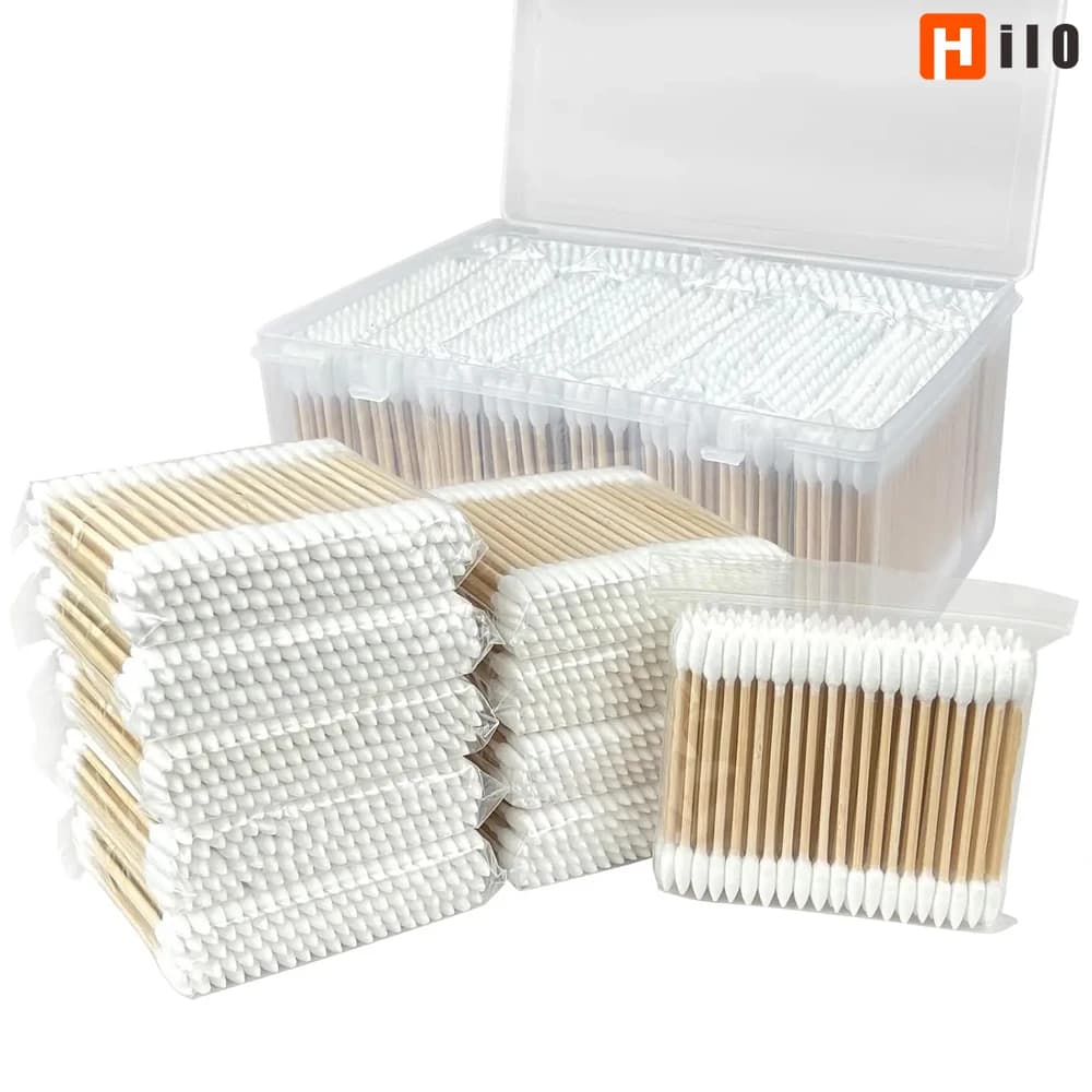 500 Round Headed Cotton Swabs Bamboo Sticks Double Round Headed Cotton Swabs Precision Pointed Cosmetic Nail Tools