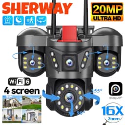 20MP 4 Lens Home Security WiFi Camera Outdoor 10K Wireless 4 Screen 16X Zoom PTZ 360° Surveillance Cameras Auto Motion Detection