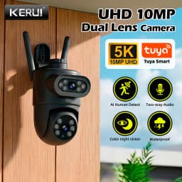 KERUI 5K 10MP HD Wifi PTZ IP Camera Outdoor Dual Lens Dual Screen AI Auto Tracking CCTV Audio Video Surveillance TUYA SMART