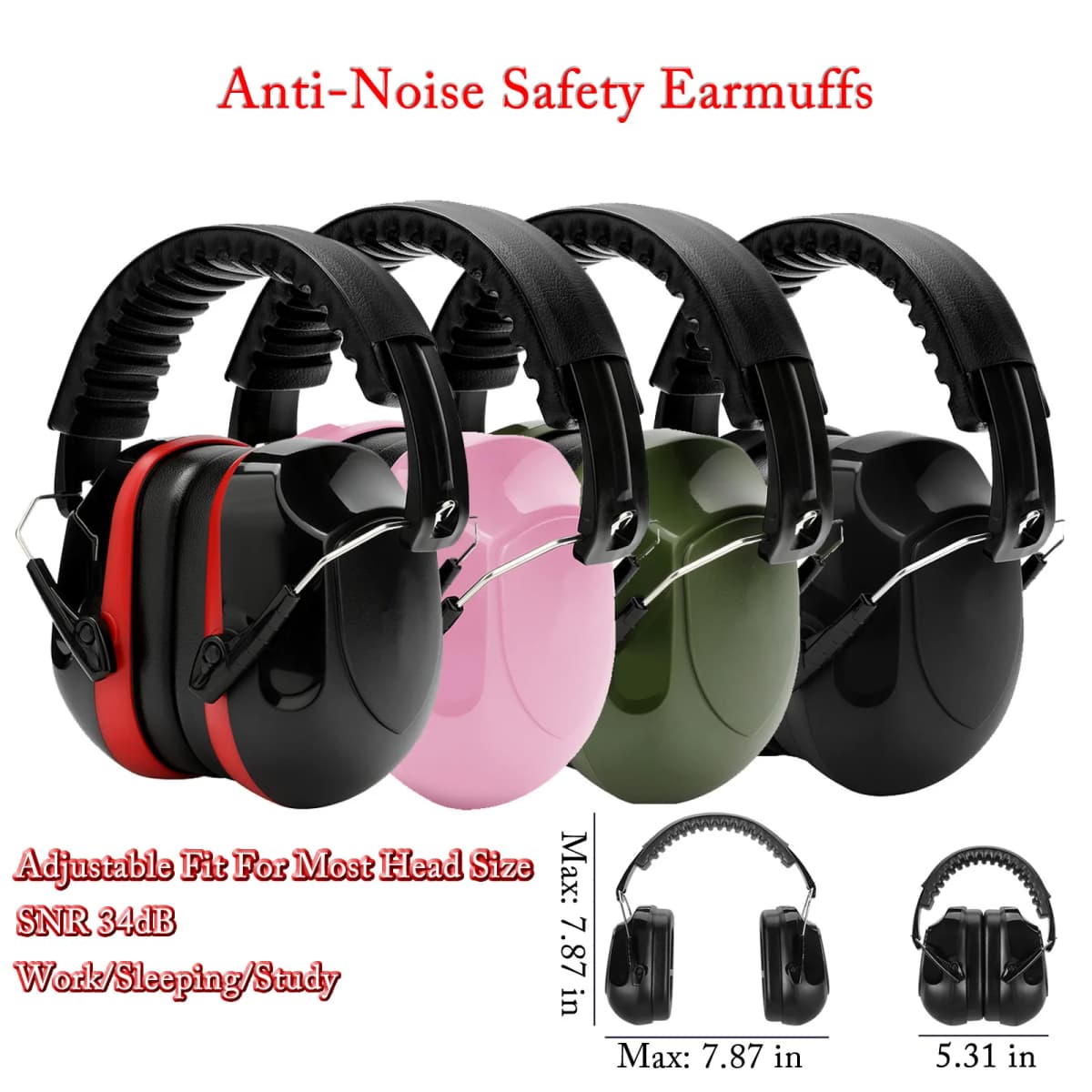 New Anti-Noise Adjustable Head Earmuffs SNR-34dB Ear Protector Ear Muff For Work Study Shooting Woodwork Hearing Protection