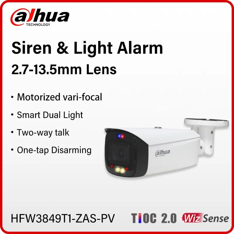 Dahua 8MP 4MP Vari-focal CamOutdoor Siren&Light Active Deterrence Camera 2.7–13.5mm Lens Two-way Talk Tioc 2.0 HFW3849T1-ZAS-PV