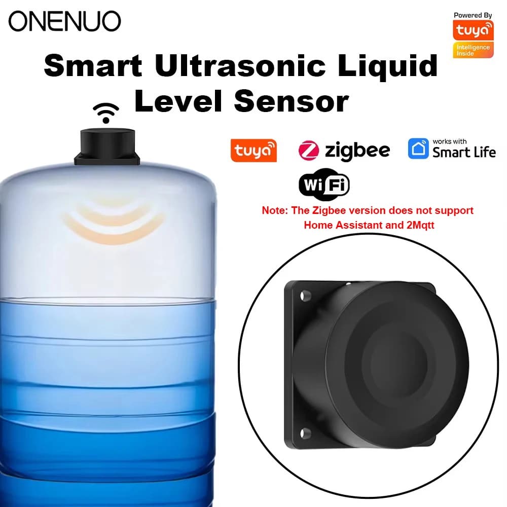 Zigbee or WiFi Liquid Level Sensor Tuya Ultrasonic 433MHz Remote Control Indoor/Outdoor Tank Level Monitor with APP Alarms