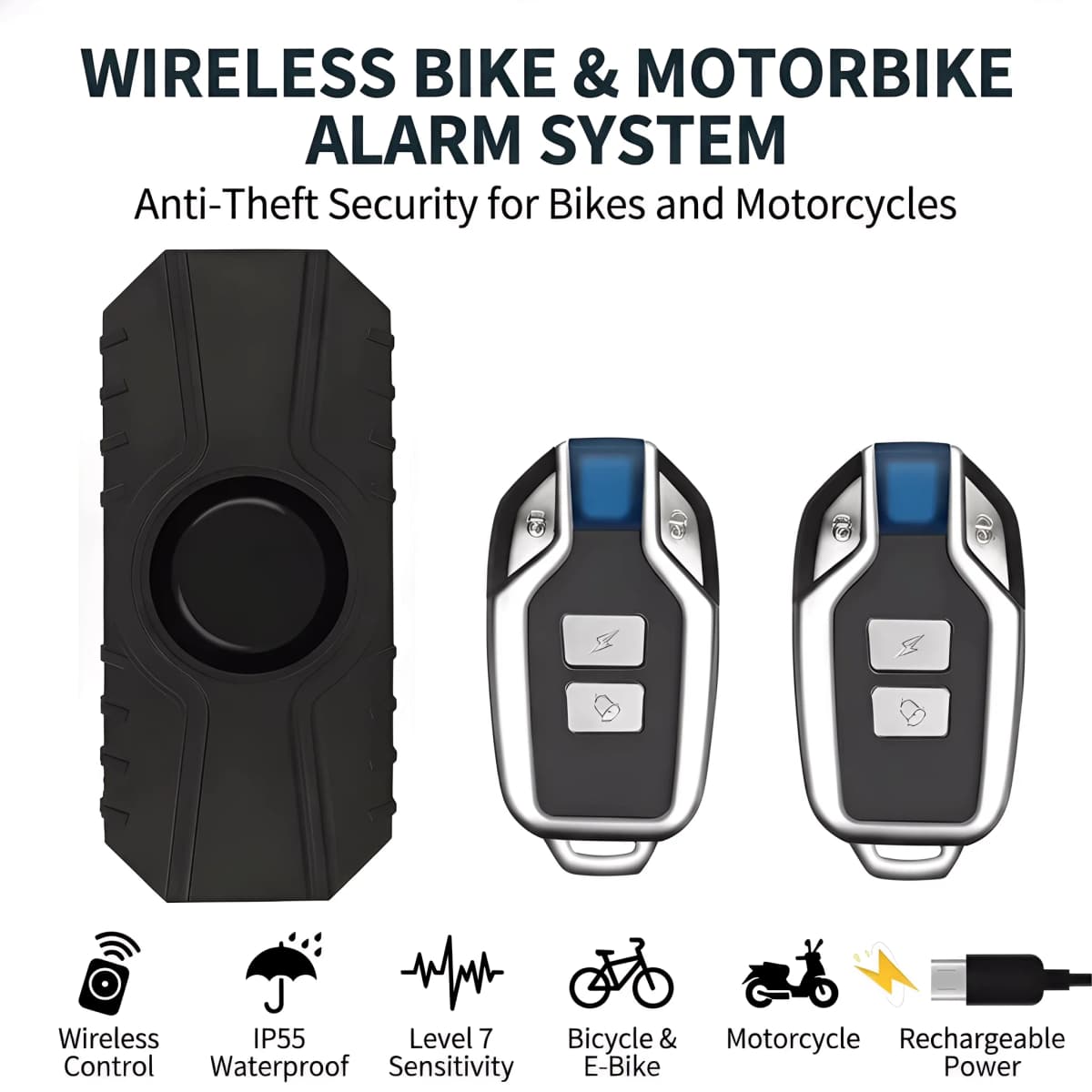 Wireless Vibration Alarm Waterproof Motorcycle Electric Bicycle Alarm Remote Control Anti-loss Safety Sensor USB Charging