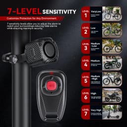 Two Way Bike Anti-theft Vibration Alarm Waterproof 7 Sensitivity 4 Volume 3 Alert Modes 121dB E-bike Motorcycle Scooter Alarm