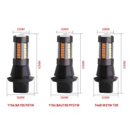 2PCS Dual Color 1156 BA15S BAU15S P21W PY21W T20 7440 LED Bulbs Canbus DRL Turn Signal Lights 4014 66 SMD White Amber Error Free