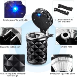 Universal Car Cigarette Ashtray Cup With LED Light Alloy Ash Tray Aluminum Cup Smokeless Detachable Vehicle Ashtray Holder