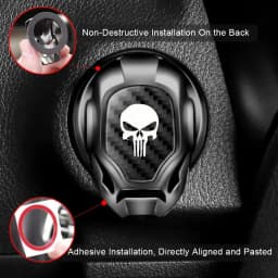 1Pcs Skull Car Push Start Stop Button Cover, Aluminum Alloy Carbon Fiber Engine Starter Push to Start Button Anti Scratch Cover