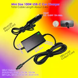 100W 12V-24V Universal Car Charger USB-C PD 5V 9V 12V 15V 3A 20V 5A for Mac Book Laptops Tablets Smartphones