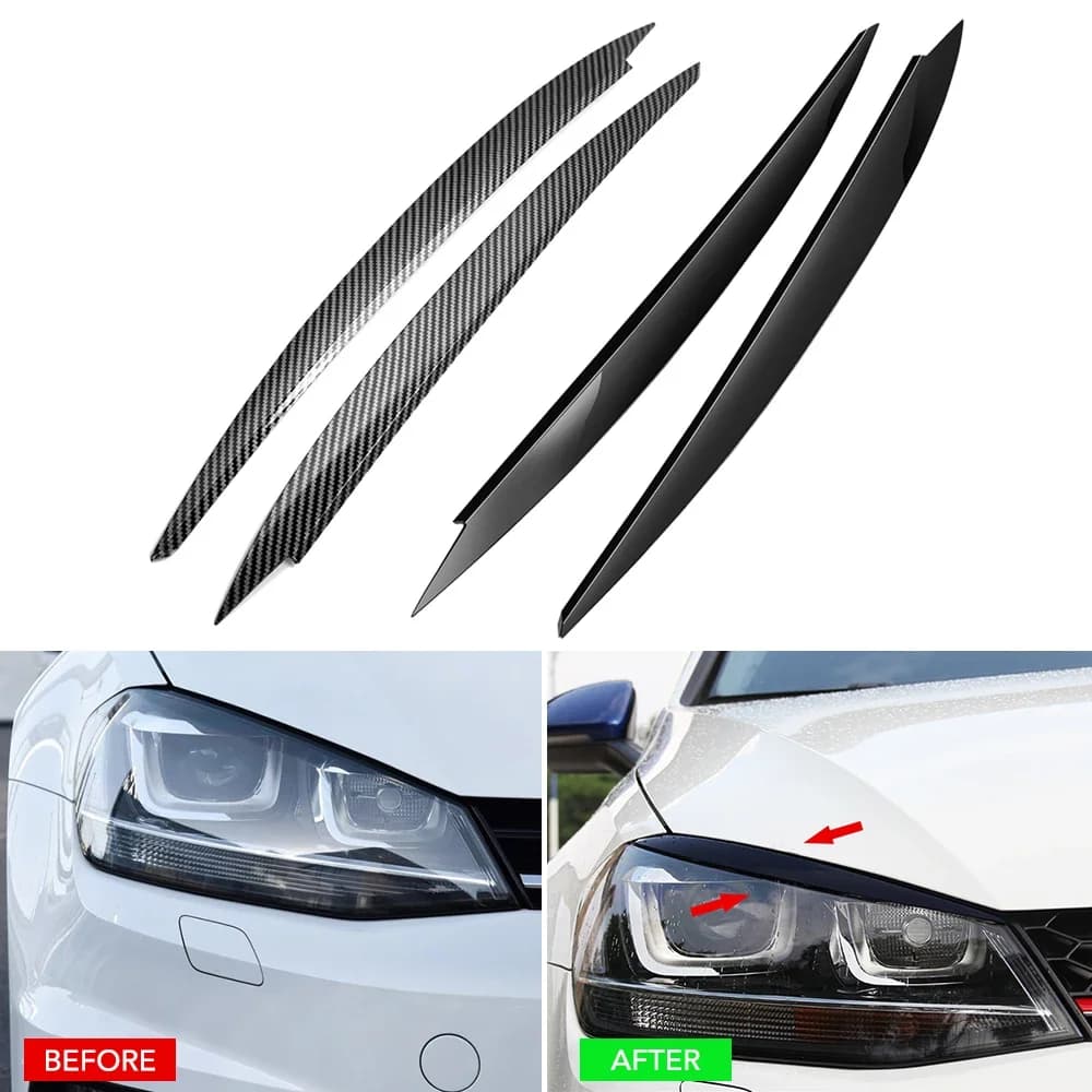 2Pcs For VW Golf 7 Vii Gti GTd R MK7 2013-2017 Headlight Eyebrow Eyelid Cover Trim ABS Carbon Fiber Striking
