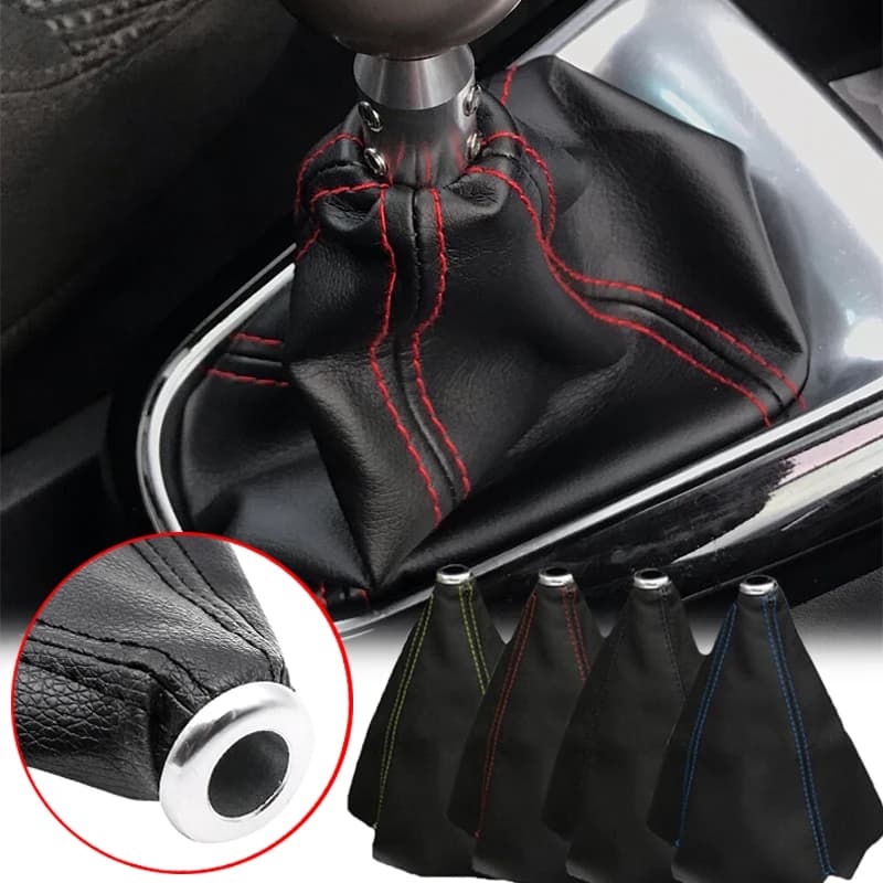 PU Leather Car Gear Shift Collar Universal Auto Interior Decoration Waterproof Dustproof Shift Boot Cover Red Yellow Blue Black