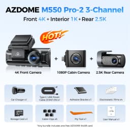 New AZDOME 4K M550 Pro Dash Cam Front Rear Interior 3 in 1 Car Camera 24H Parking Monitor Supercapacitor 5G WIFI GPS ADASCar DVR