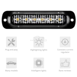 12V-24V 6leds Warning Strobe Grille Flashing Lightbar Car Beacon Lamp Yellow White Red Blue Auto Traffic Turn Signal Waterproof