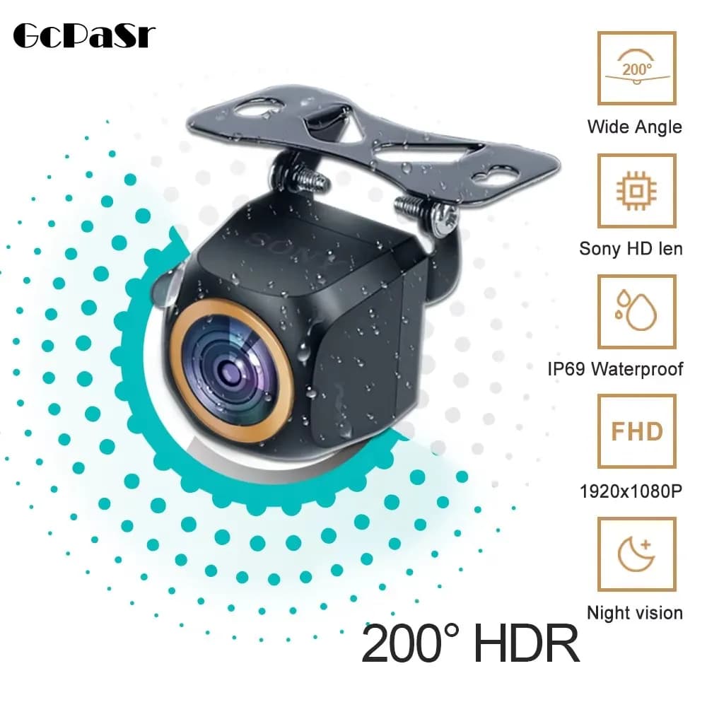 Car Rear View Camera 200° AHD 1920x1080P for Fisheye Golden Lens Full HDR Night Vision Vehicle Back Car Reversing Front Camera