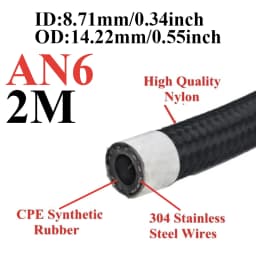 1M/2M/3M/5M/6M AN4 AN6 AN8 AN10 Car Fuel Hose Oil Gas Cooler Hose Line Pipe Tube Nylon Stainless Steel Braided Inside CPE Rubber