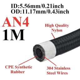 1M/2M/3M/5M/6M AN4 AN6 AN8 AN10 Car Fuel Hose Oil Gas Cooler Hose Line Pipe Tube Nylon Stainless Steel Braided Inside CPE Rubber