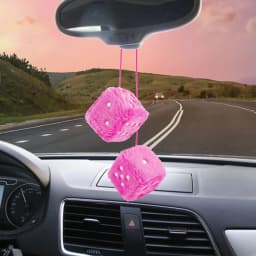 Fuzzy Dice for Car Mirror Pair of 2.7” Retro Square Fuzzy Plush Dice with Dots for Hanging Car Accessories Interior Fluffy