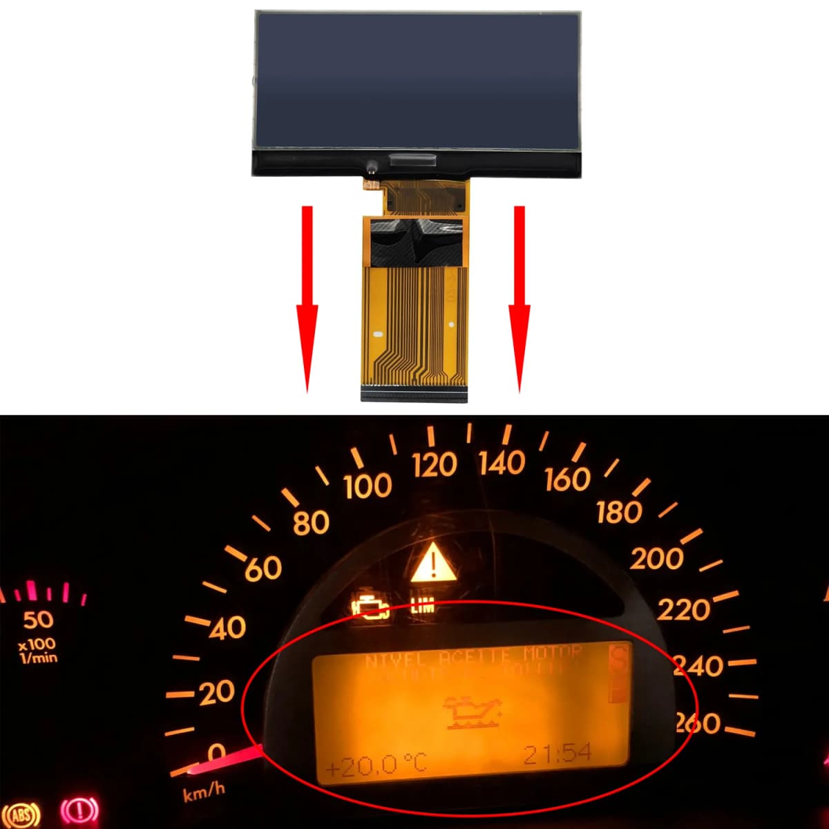 Dashboard LCD Display for Mercedes Benz W203 C-Class 2000-2004/W463 G-Class 2002-2007 LCD Display Instrument Panel Pixels