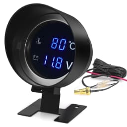 AD Round LCD Digital Display Water Temperature Meter Thermometer Voltmeter Gauge 2in1 Temp Voltage Meter 1/8 10mm Thread Sensor