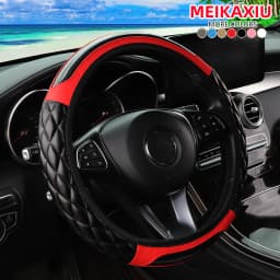 1 Crystal Carbon Fiber Embroidered Leather Automotive Steering Wheel Cover Without Inner Rim for 14.5-15 Inch Car Accessories