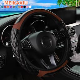 1 Crystal Carbon Fiber Embroidered Leather Automotive Steering Wheel Cover Without Inner Rim for 14.5-15 Inch Car Accessories