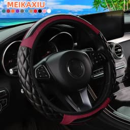 1 Crystal Carbon Fiber Embroidered Leather Automotive Steering Wheel Cover Without Inner Rim for 14.5-15 Inch Car Accessories