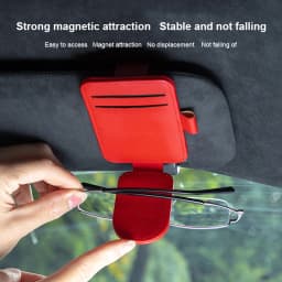 JFBONIN Leather Car Sun Visor Sunglasses Holder with Magnetic Clip Pen And Card Holder Creative Sunshade Storage Case