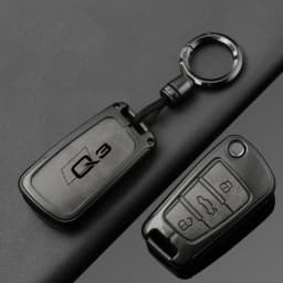 Alloy Leather Car Folding Key Case Cover Shell Holder for Audi Q3 8u f3 S Line Protection Key Cover Keychain Car Accessories