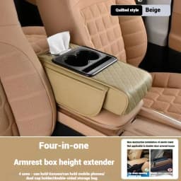 PU Leather Thickened Multi-Function Armrest Pad with Storage Bag, Cup Holder, Phone Slot & Tissue Box -Memory Foam Elbow Support