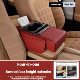 PU Leather Thickened Multi-Function Armrest Pad with Storage Bag, Cup Holder, Phone Slot & Tissue Box -Memory Foam Elbow Support