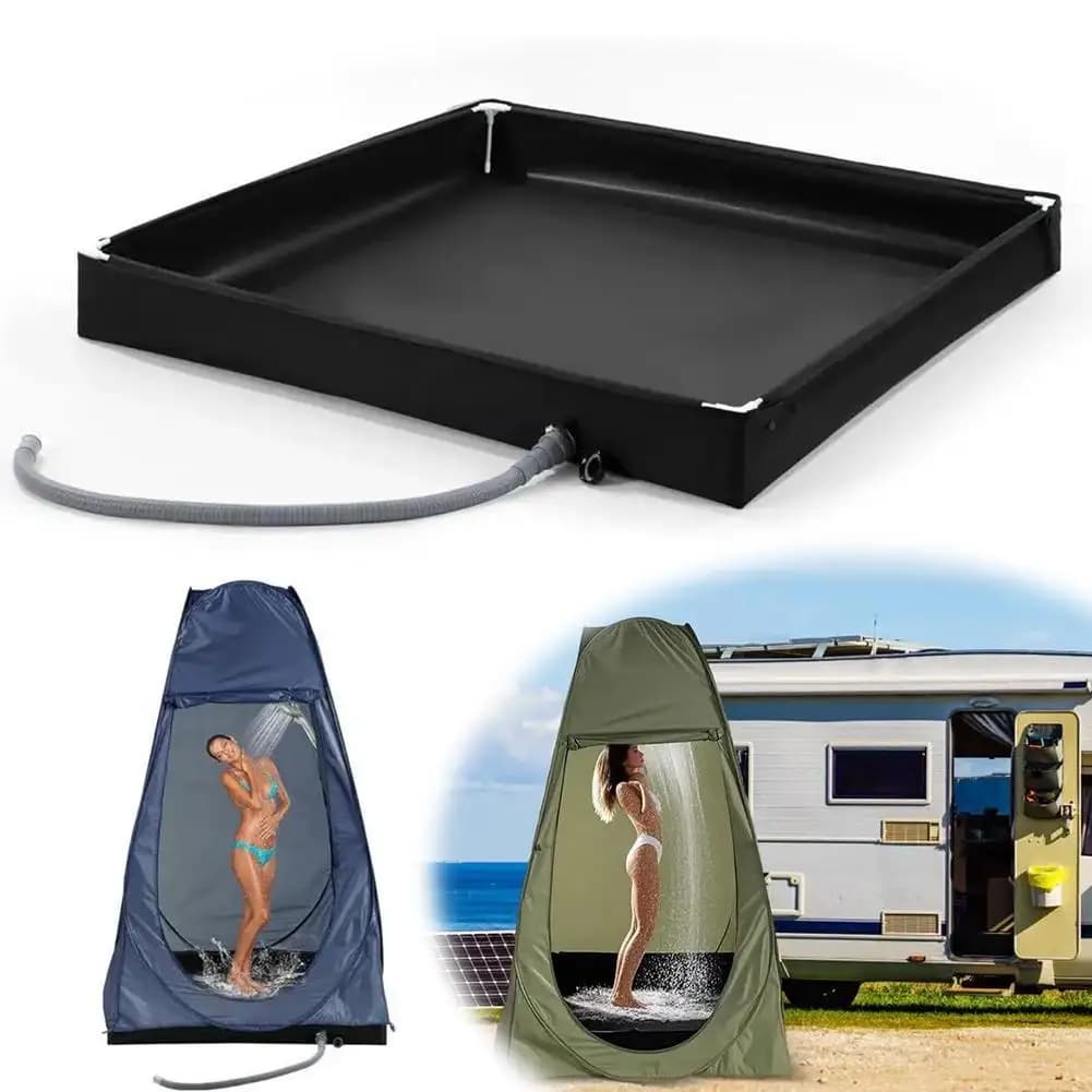 Portable Shower Pan with Drain Hose Foldable Shower Base Outdoor Tent Shower Tray for RV Outdoor Camping Shower Beach Pet Bath