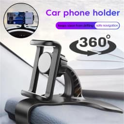 360° Rotation Car Phone Mount - Spring Clip Dashboard Holder No-Block View for 6.7 Inch Smartphones Easy To Install