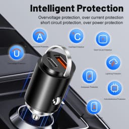 100W Mini Car Charger Dual Port PD Type C & QC USB A Fast Charging Adapter Flush Fit Stealth Pull Ring For 12V 24V Vehicles