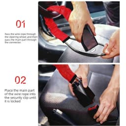 Universal Anti Theft Protection Device Car Steering Wheel Lock with Seat Belt Socket Steel Rope for Truck SUV Van RV with Keys