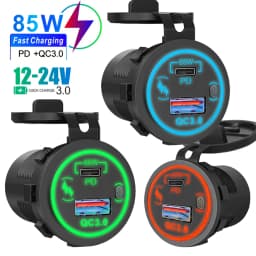 85W PD Type C/QC 3.0 USB Car Charger with Switch Fast Charge Socket Power Outlet Adapter Waterproof For 12V 24V Car Truck Boat