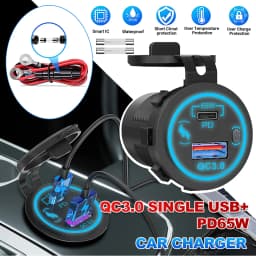 85W PD Type C/QC 3.0 USB Car Charger with Switch Fast Charge Socket Power Outlet Adapter Waterproof For 12V 24V Car Truck Boat