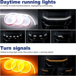 Car Hood Decorative Light LED Daytime Running Light Strip Start Scan Yellow Auto Turn Signal Indicator Headlight Universal 12V