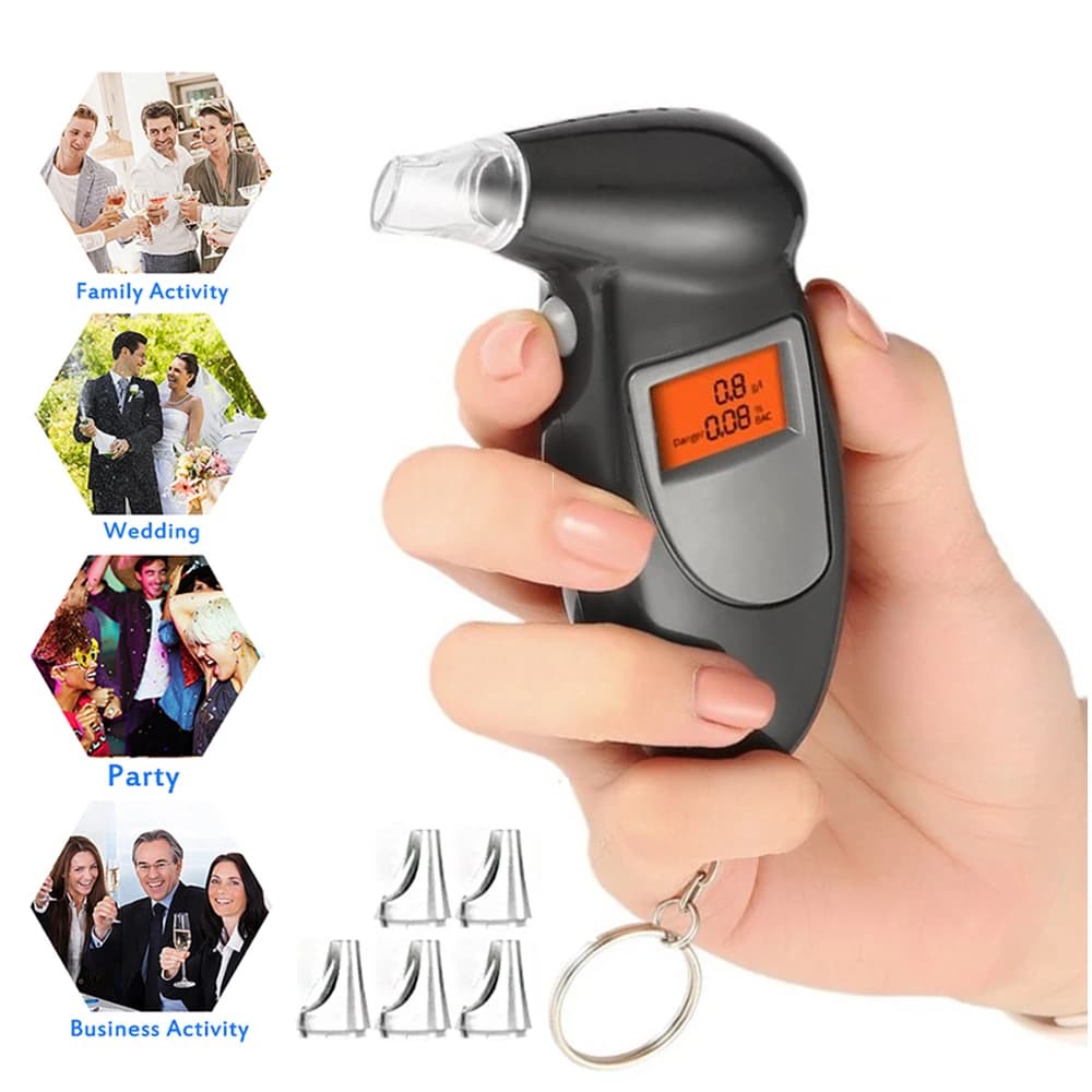 LCD Breath Alcohol Tester with 5 Mouthpieces Professional Digital Breathalyzer Alcohol Detector for Home Display Drunk Driving