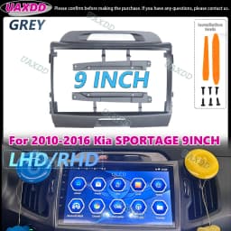 UAXDD 2 Din Car For 2010-2016 Kia SPORTAGE 9INCH Android navigation frame GREY panel fascia Kit cable video harness adapter DVD