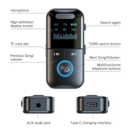 Bluetooth 5.4 Aux Adapter Audio Receiver Transmitter 3.5mm Jack LED Display for Car/Home Stereo/Wired Headphones/Speaker/TV